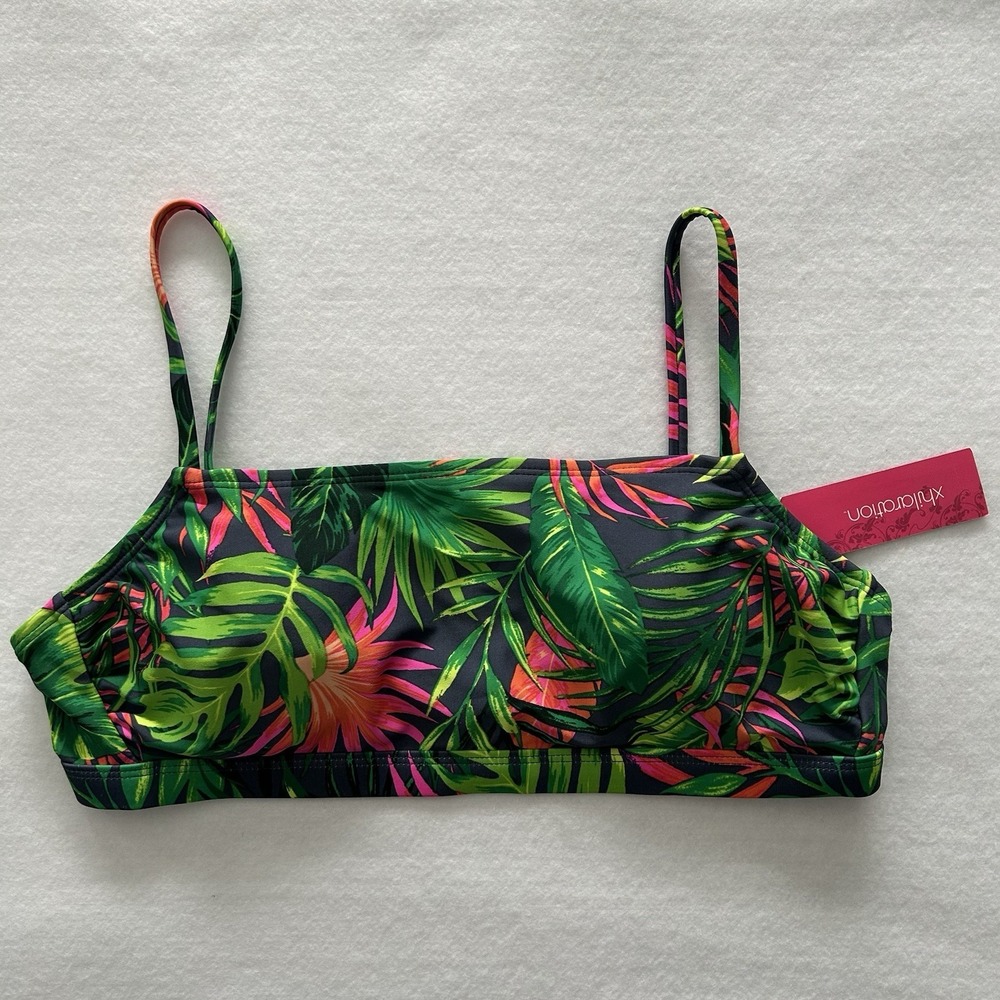 Juniors' Bralette Bikini Top - Xhilaration - Green Tropical Print - Large - NWT